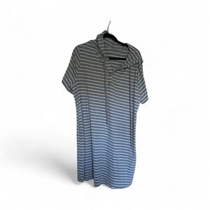 Chic Grey Hooded Sweater Dress with White Stripes | Cozy Casual Streetwear Style